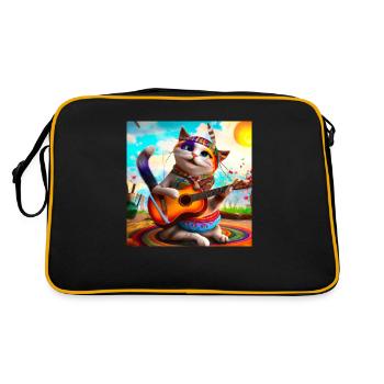 A hippie cat is playing the guitar - Retro Bag - black/gold - Back