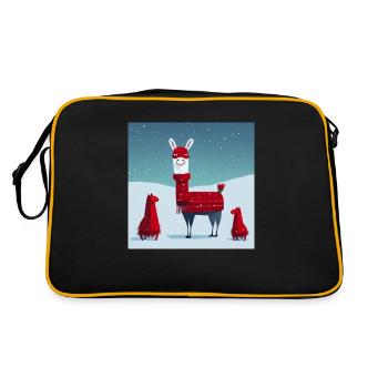 Cute Llama Red-White Christmas Scarf - Retro Bag - black/gold - Back