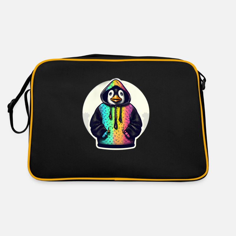 Pinguin mit Bunten Pullover Retro Tasche