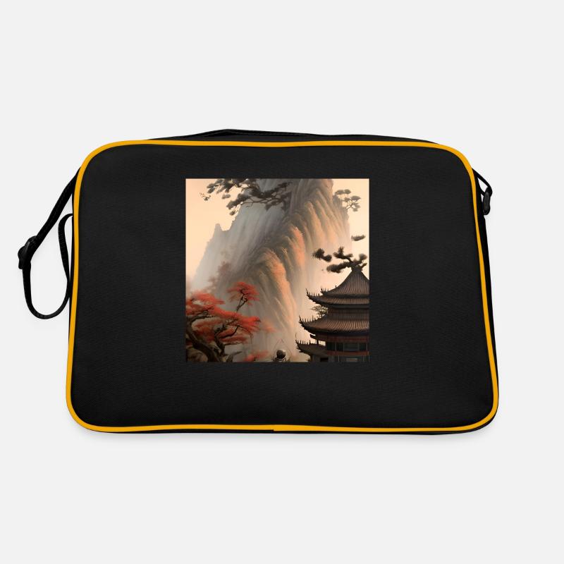 einzigartige asiatische Landschaft mit Tempel Retro Tasche