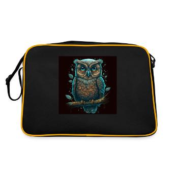 Süsse nerdy Eule mit einer Brille auf einem Ast - Retro Tasche - Schwarz/Gold - Hinten
