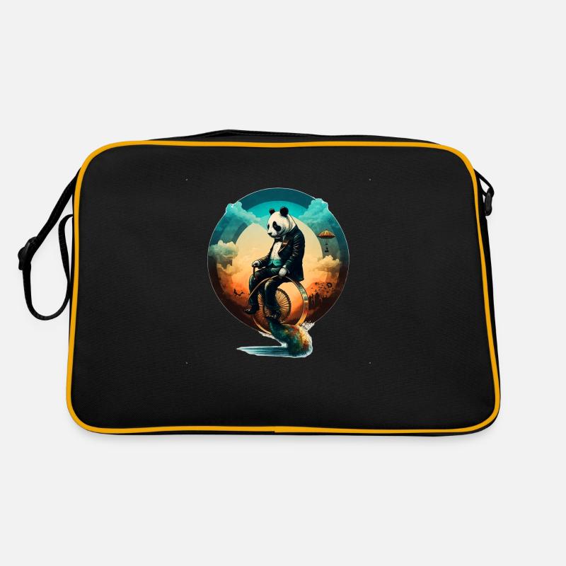 Panda auf einem Einrad Retro Tasche
