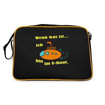 Wenn was ist, ich bin im U-Boot. - Retro Tasche - Schwarz/Gold - Hinten
