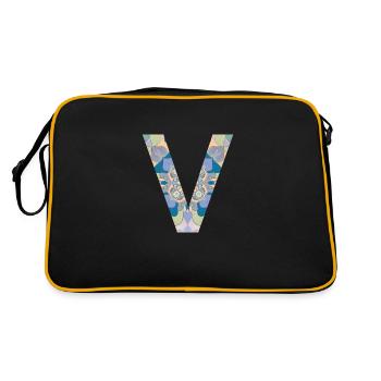 Buchstabe V im Mandala - Retro Tasche - Schwarz/Gold - Hinten