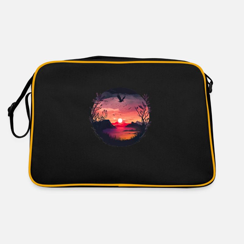 Oiseaux du coucher du soleil - Sac Retro - noir/or