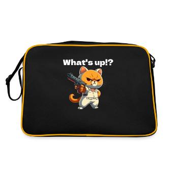 Sauer, ärgerliche orange Katze mit Pistole Spruch - Retro Tasche - Schwarz/Gold - Hinten