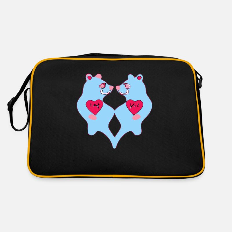 Blaubären-Paar - Retro Tasche - Schwarz/Gold