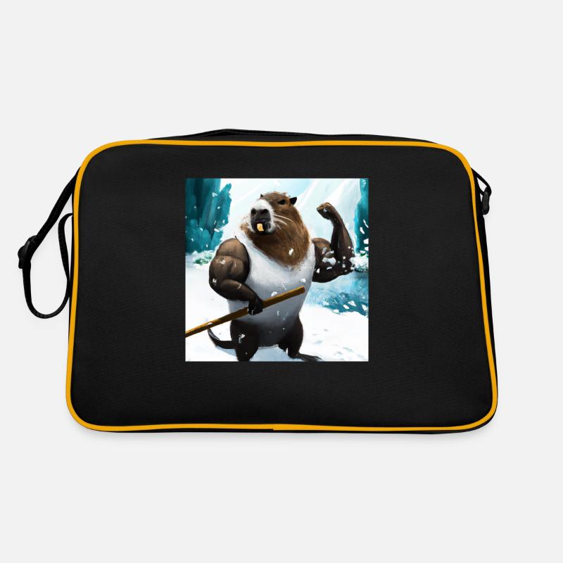 Capybara with muscles - Retro Bag - black/gold