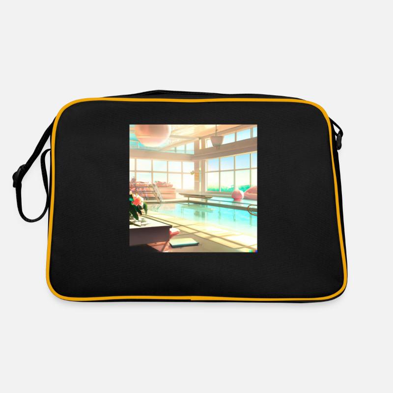 Ein sonnendurchfluteter Lounge-Bereich digital art Retro Tasche
