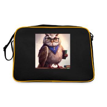 Owl as librarian digital art - Retro Bag - black/gold - Back