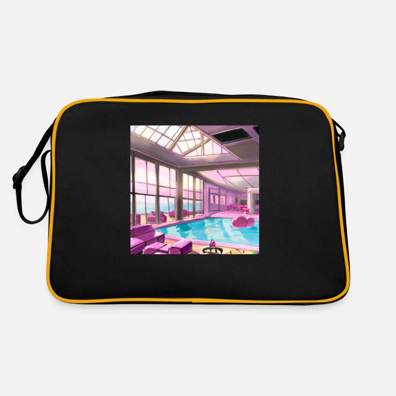Lounge mit Pool - Retro Tasche - Schwarz/Gold