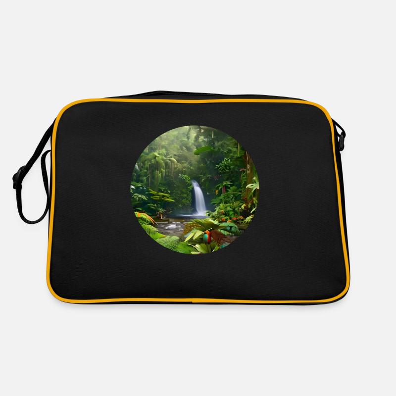 Wasserfall im Regenwald - Retro Tasche - Schwarz/Gold