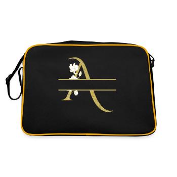 Personalisierter Blumengoldbuchstabe - Retro Tasche - Schwarz/Gold - Hinten