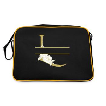 Personalized floral golden L letter - Retro Bag - black/gold - Back