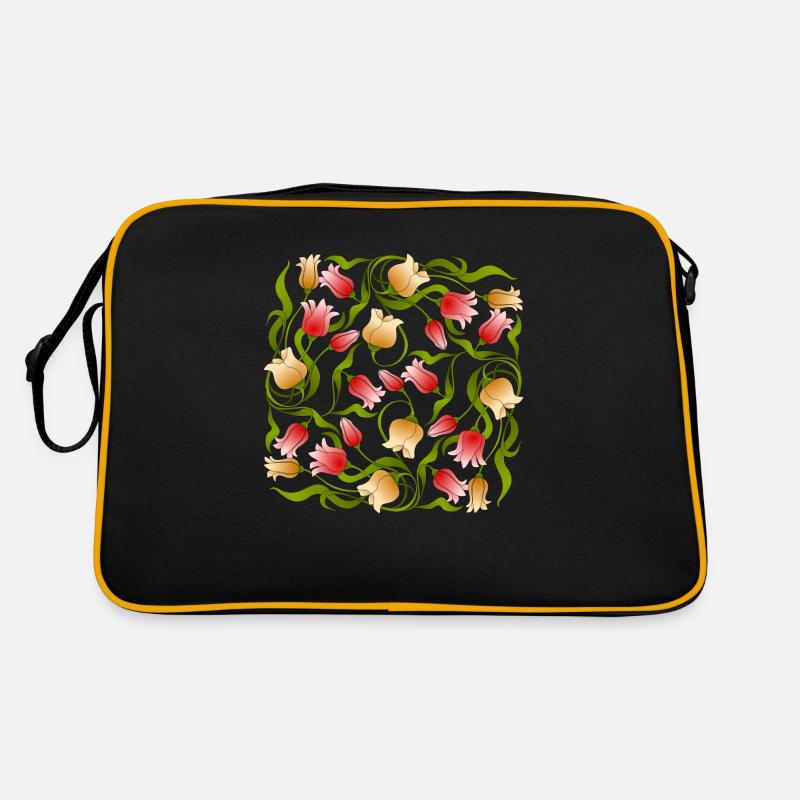 Blumen - Retro Tasche - Schwarz/Gold