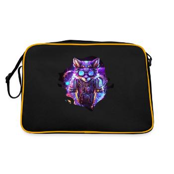 Mecha Wolf with neon lights and glasses - Retro Bag - black/gold - Back