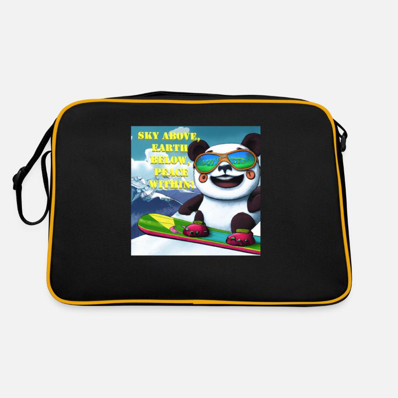 Panda auf Snowboard Variante 1 Text Retro Tasche
