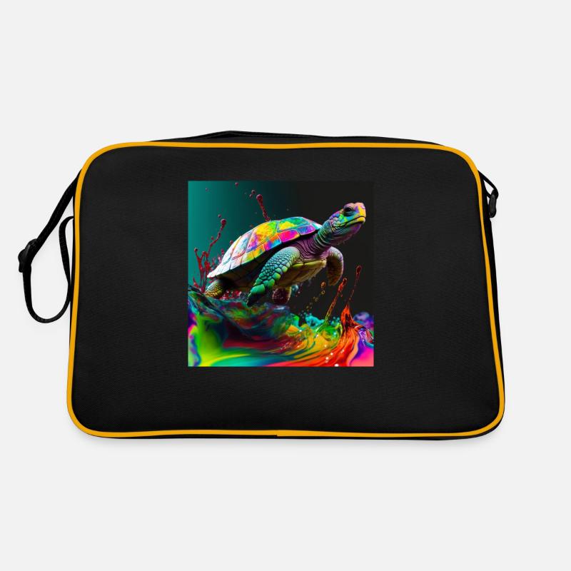 Farbige Schildkröte, einzigartiges Design - Retro Tasche - Schwarz/Gold