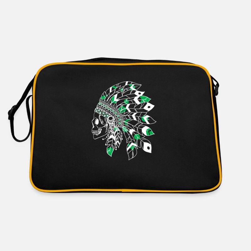 crâne avec coiffe indienne blanc et vert Sac Retro
