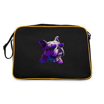 Bulldogge mit Brille Geschenk - Retro Tasche - Schwarz/Gold - Hinten