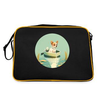 Hund in einem See - Retro Tasche - Schwarz/Gold - Hinten