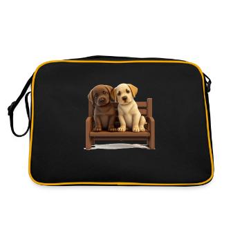 2 Labradors auf Bank Geschenk - Retro Tasche - Schwarz/Gold - Hinten