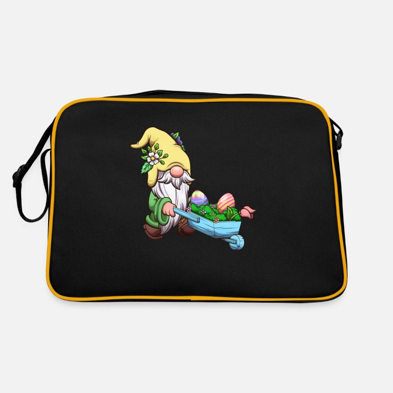 Gnome de jardin de Pâques avec brouette - Sac Retro - noir/or