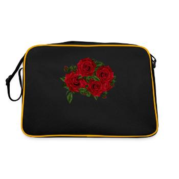 Rote Aquarellblumen - Retro Tasche - Schwarz/Gold - Hinten
