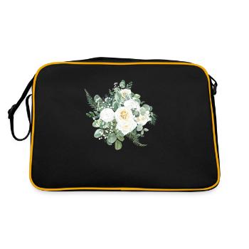 Weiße Aquarellblumen - Retro Tasche - Schwarz/Gold - Hinten