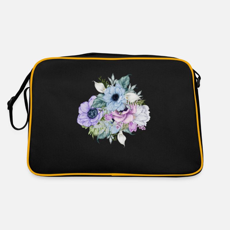 Blaue Aquarellblumen Retro Tasche