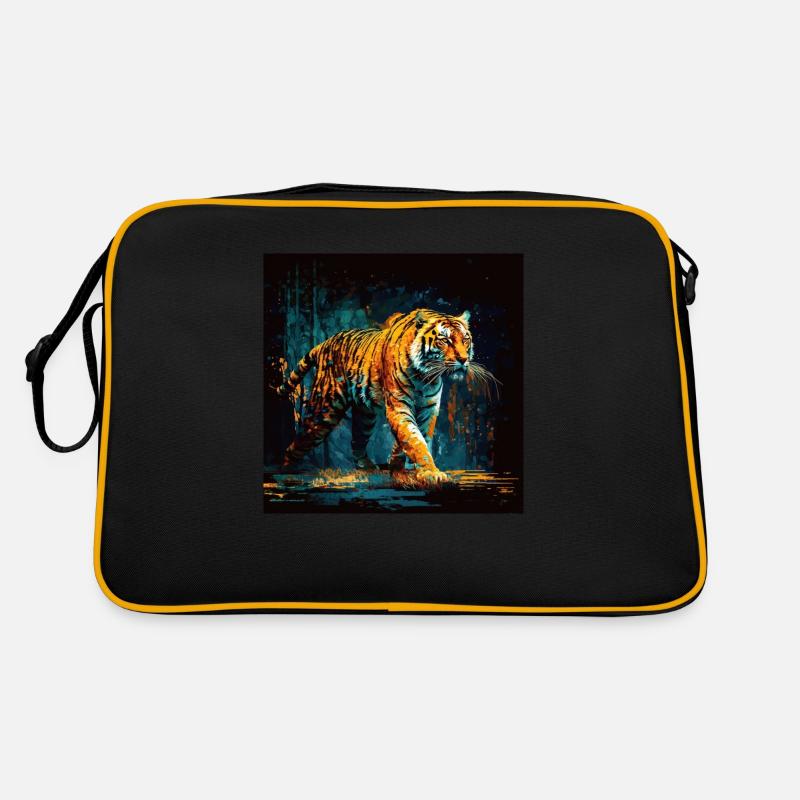 Bengalischer Tiger, Trail-Jäger - Retro Tasche - Schwarz/Gold