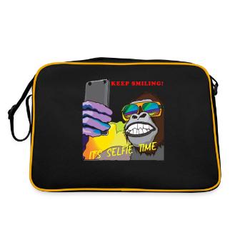 Lustiger Gorilla macht Selfie Geschenk - Retro Tasche - Schwarz/Gold - Hinten