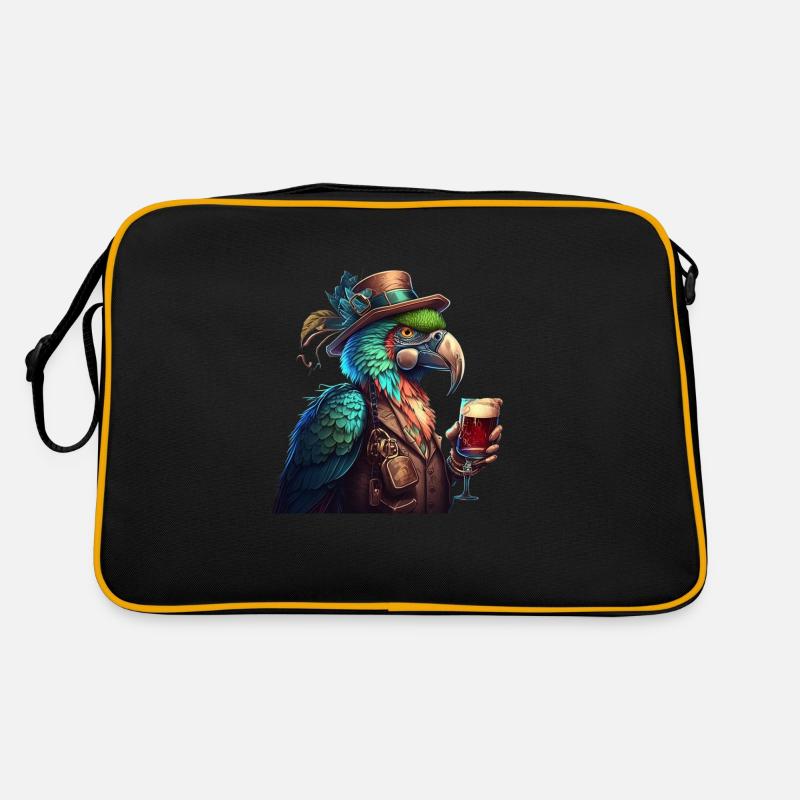 Cooler Papagei mitHut und Bier Retro Tasche