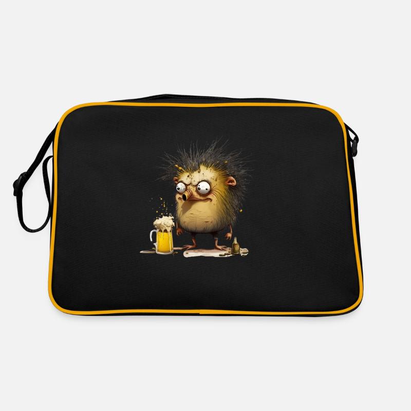 Lusiger verrückter Igel mit Bier Retro Tasche
