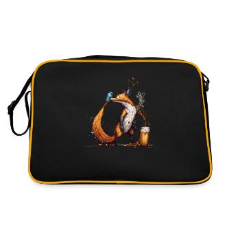 Cooler Fuchs spielt mit Bier - Retro Tasche - Schwarz/Gold - Hinten