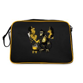 Cool chimpanzee brewing his own beer - Retro Bag - black/gold - Back