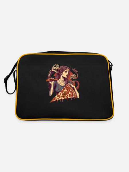 SnakeDevilsSlice - ThePizzfather - Retro Tasche - Schwarz/Gold - Hinten