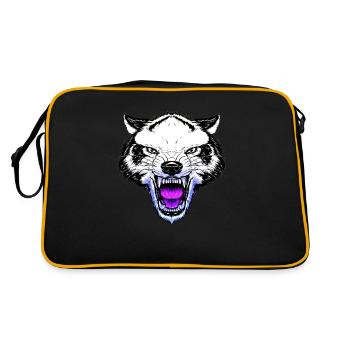 wolf tier niedlicher hund natur werwolf wald wilder berg - Retro Tasche - Schwarz/Gold - Hinten