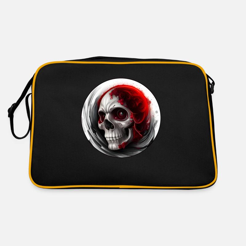 Darkside Design - Schädel Kunst 4 - Retro Tasche - Schwarz/Gold