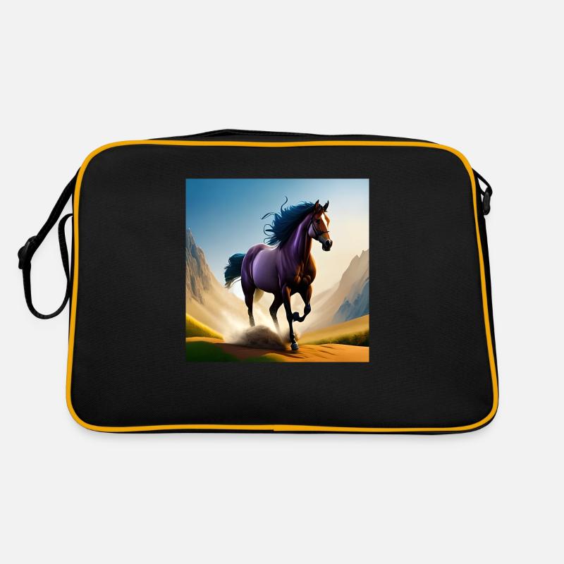 Cheval au galop dans le sable - Sac Retro - noir/or
