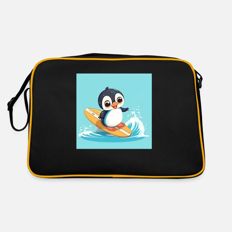 Pingouin de surf mignon sur une planche de surf Sac Retro