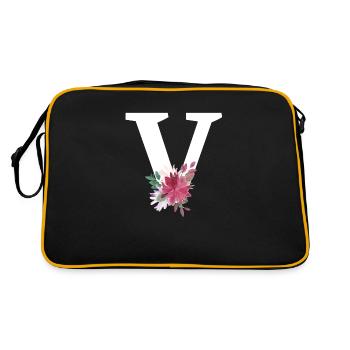 Buchstabe v blumig - Retro Tasche - Schwarz/Gold - Hinten