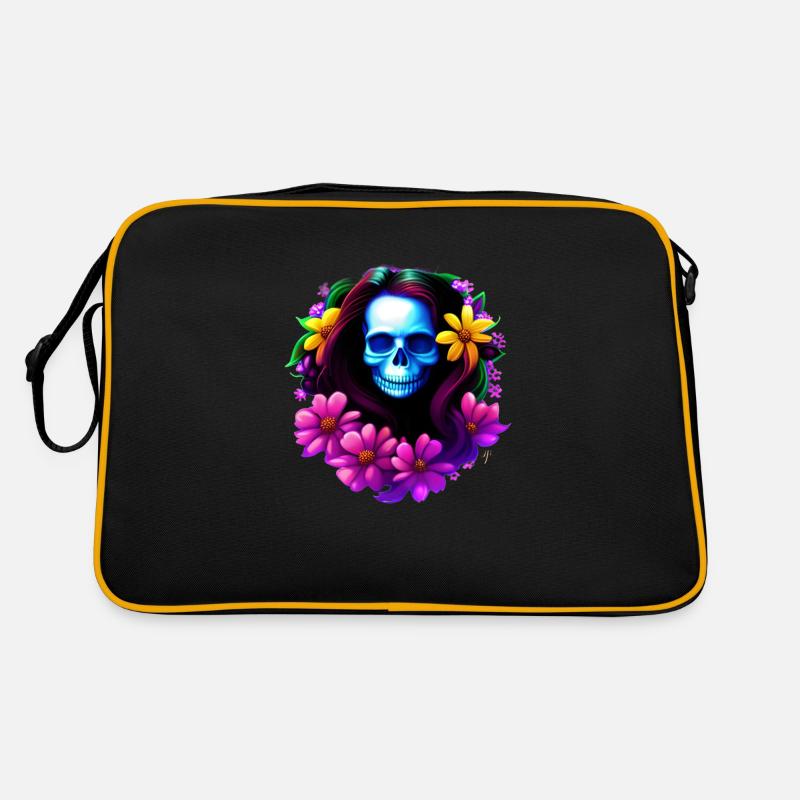 Skull Boho mit Blumenkranz Multicolor Retro Tasche