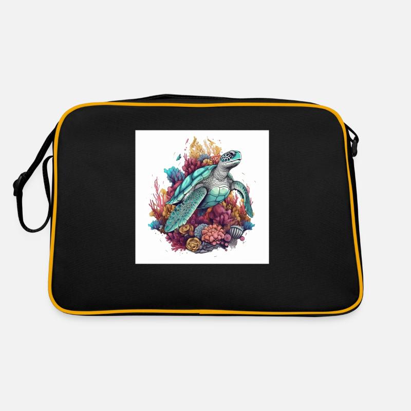 Wunderschöne Schildkröte schwimmt im Korallenriff Retro Tasche