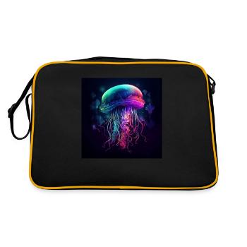 Neonfarbene Qualle schwimmt im Meer - Retro Tasche - Schwarz/Gold - Hinten