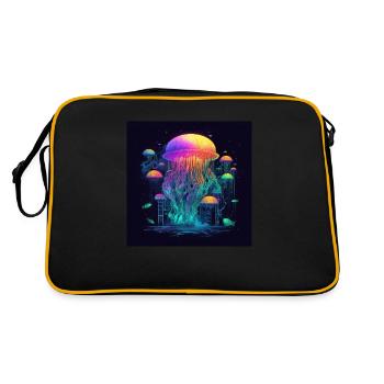 Neonfarbene Qualle schwimmt im Meer - Retro Tasche - Schwarz/Gold - Hinten