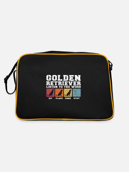 Golden Retriever écouter sur parole - Sac Retro - noir/or