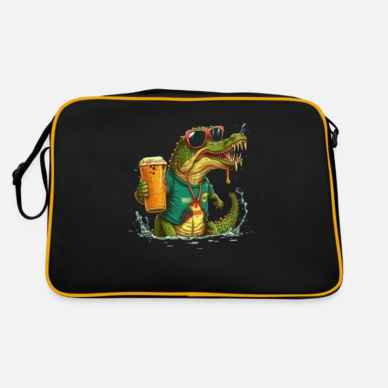 Cooles Krokodil mit Bier Retro Tasche