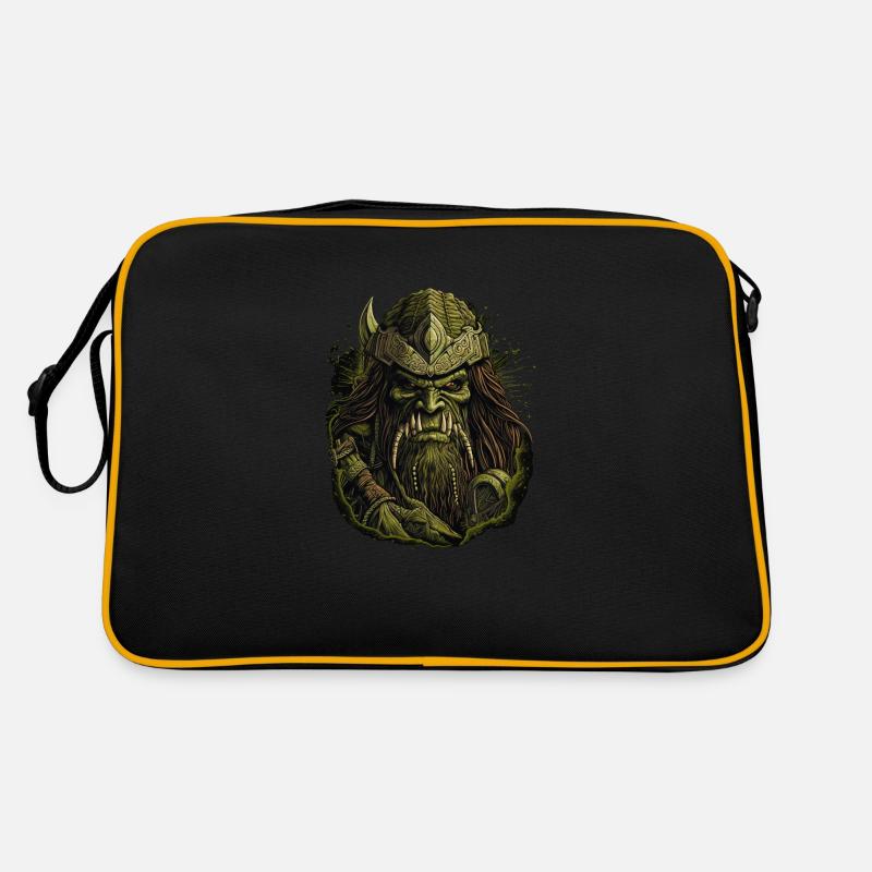 Dynamisches Artwork: wilder Greenskin-Krieger. Retro Tasche