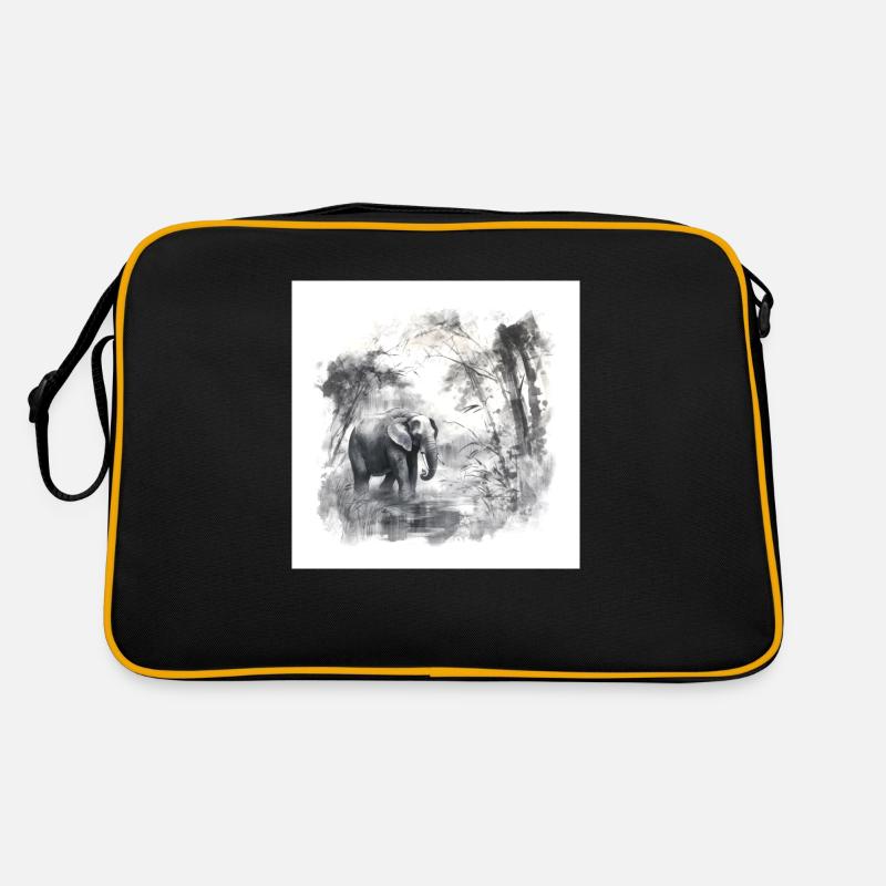Watercolor drawing elephant in the forest Retro Bag